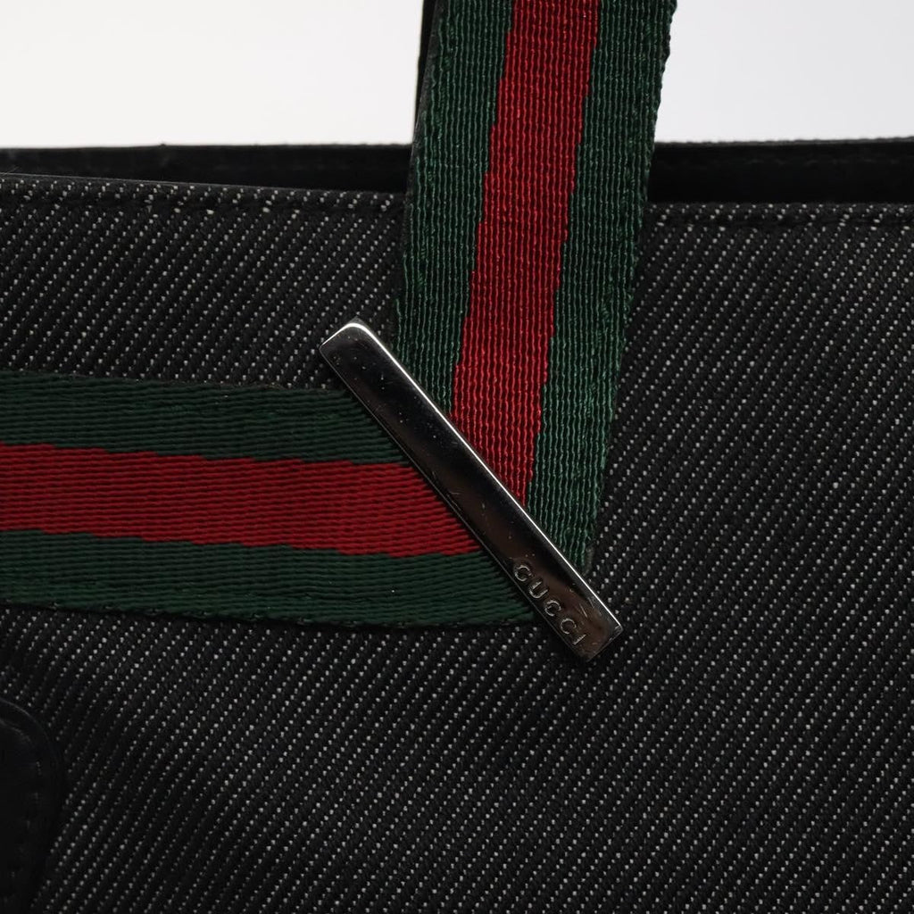 Gucci Vintage Tote Canvas Black Canvas Tote Bag Bag (Pre-Owned)