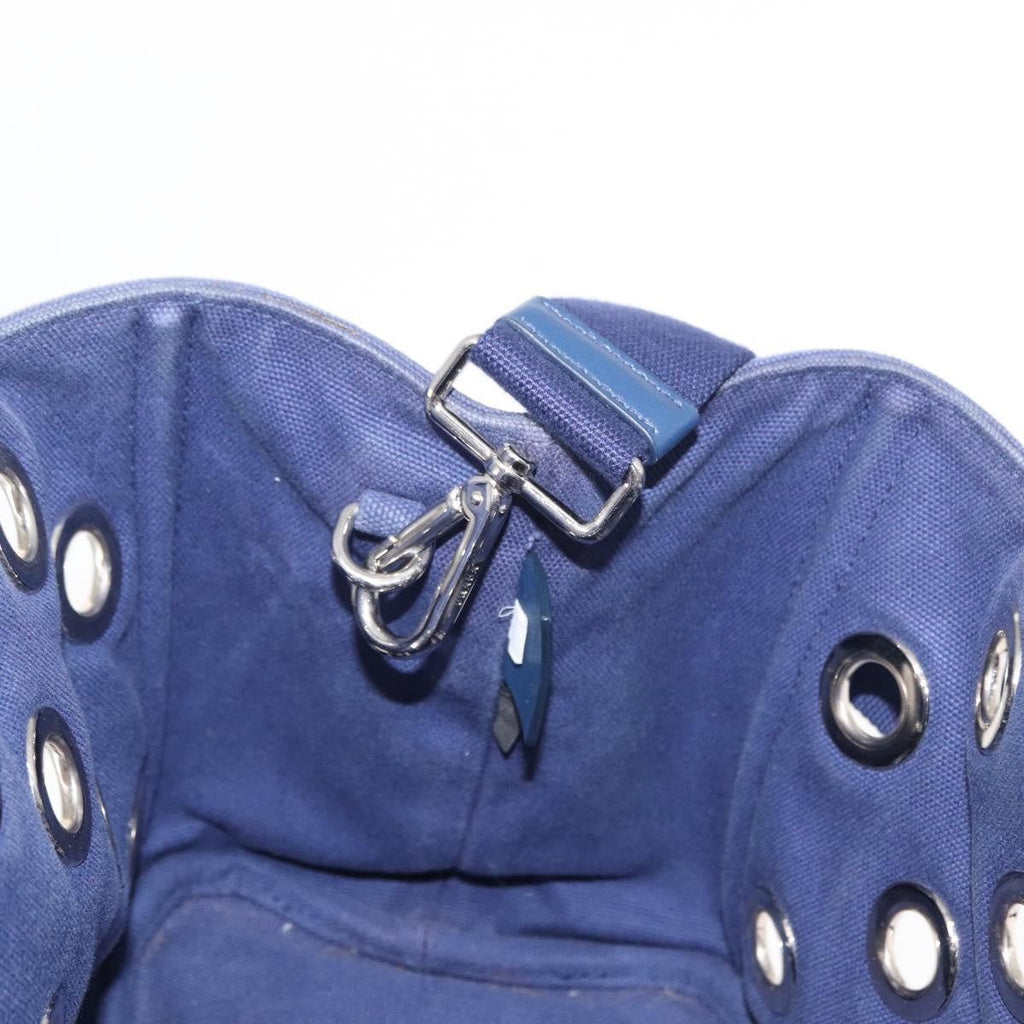 Prada Canapa Convertible Tote Grommet Embellished Canvas Blue Canvas Tote Bag Bag (Pre-Owned)