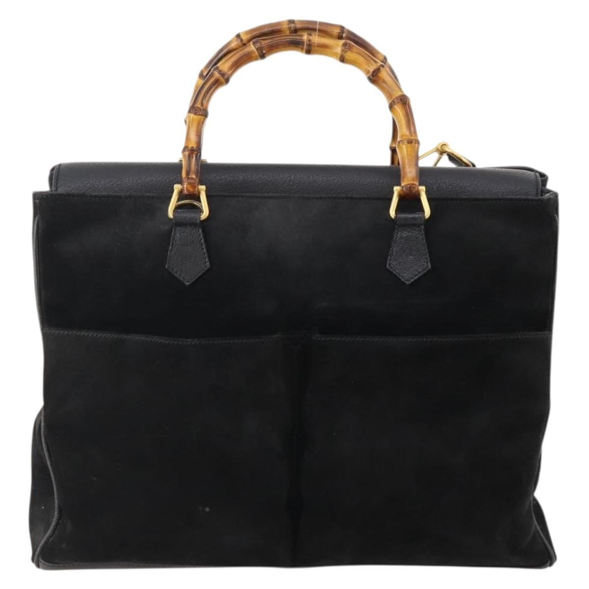 Gucci Bamboo Tote Bag Suede Black Suede Tote Bag Bag (Pre-Owned)