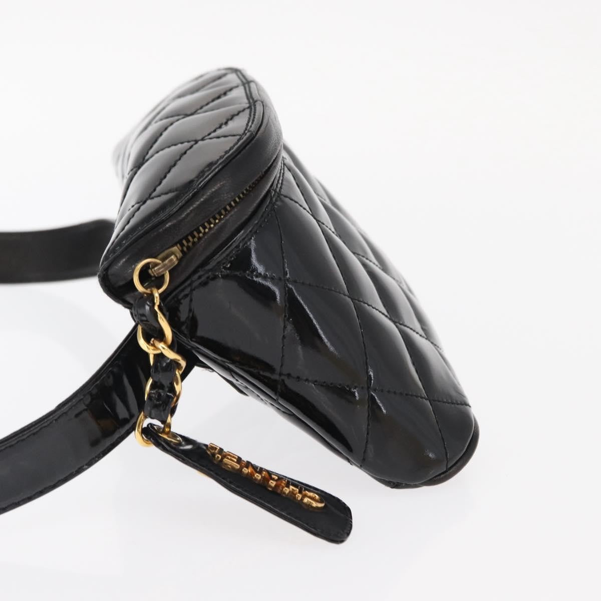 Chanel Vintage Zip Belt Bag Quilted Lambskin Black Patent_Leather Clutche & Pouche Bag (Pre-Owned)
