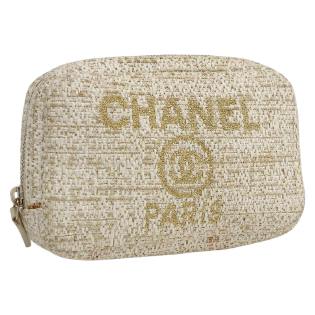 Chanel Deauville Curvy Cosmetic Pouch Tweed Gold Tweed Clutche & Pouche Bag (Pre-Owned)