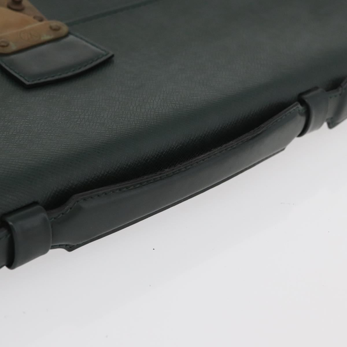 Louis Vuitton Serviette Kourad Briefcase Taiga Leather Green Leather Handbag (Pre-Owned)