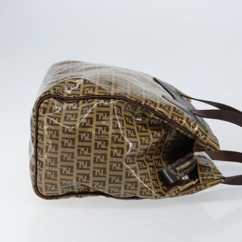 Fendi Zip Tote Canvas Beige Canvas Tote Bag Bag (Pre-Owned)