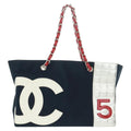 Chanel No.5 Tote Canvas And Leather Navy Canvas Tote Bag Bag (Pre-Owned)