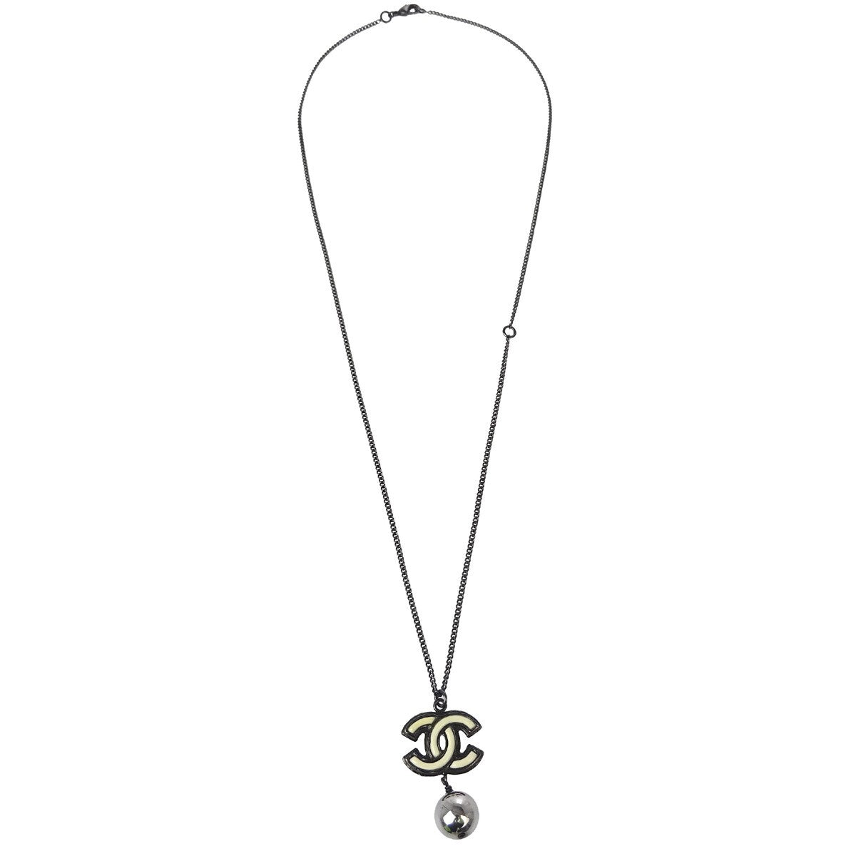 Chanel Cc Pearl Drop Necklace Metal With Pearls Black Metal Necklace Jewelry (Pre-Owned)