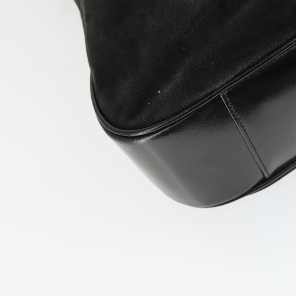 Gucci Vintage Bamboo Hobo Suede Black Suede Handbag (Pre-Owned)