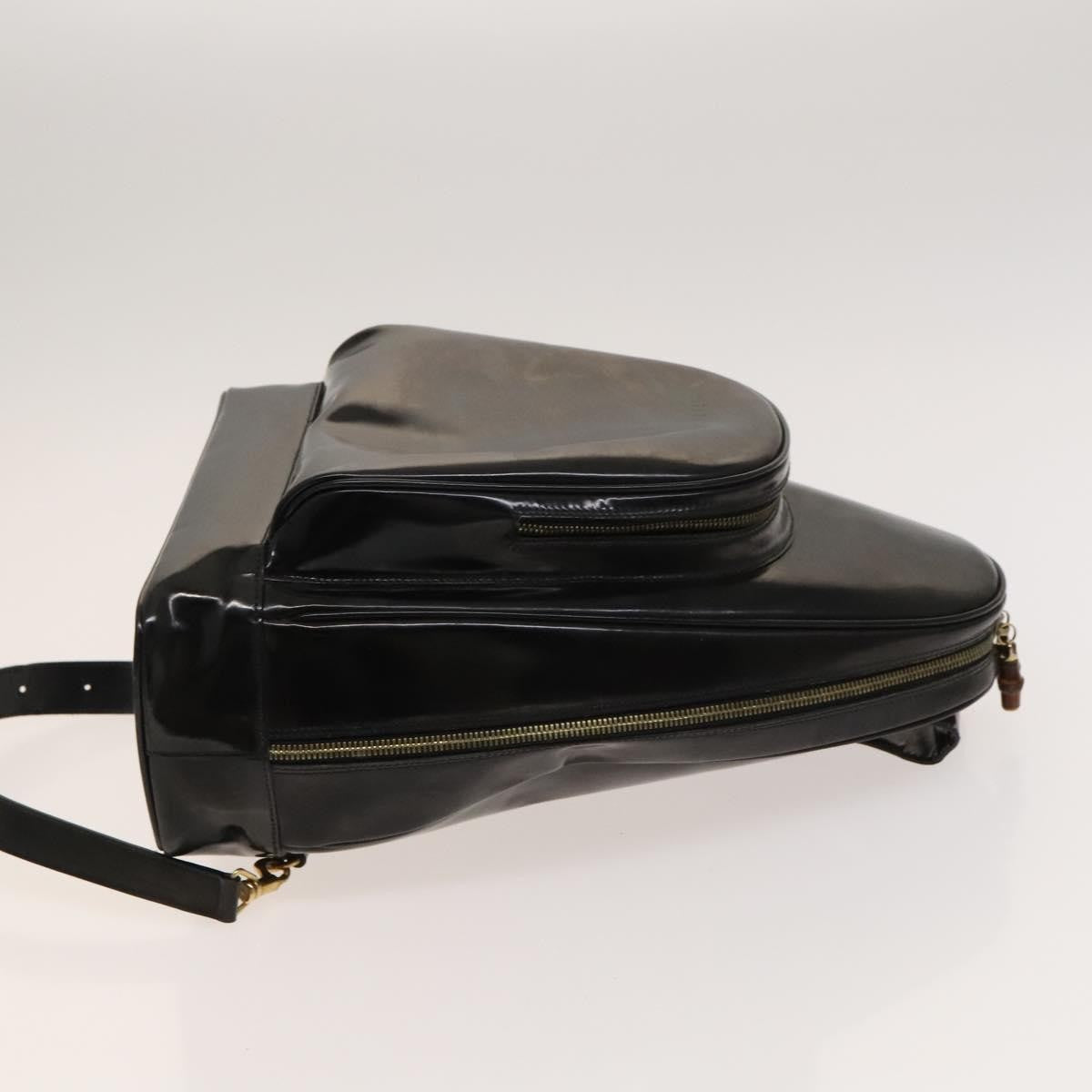 Gucci Vintage Bamboo Backpack Patent Black Patent_Leather Backpack Bag (Pre-Owned)