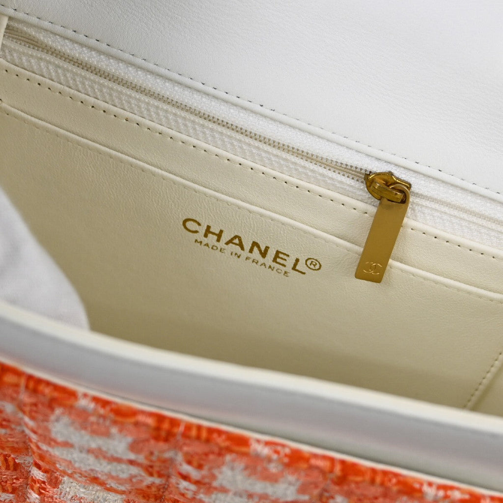 Chanel Vintage Chocolate Bar Cc Flap Bag Quilted Tweed Orange Tweed Clutche & Pouche Bag (Pre-Owned)