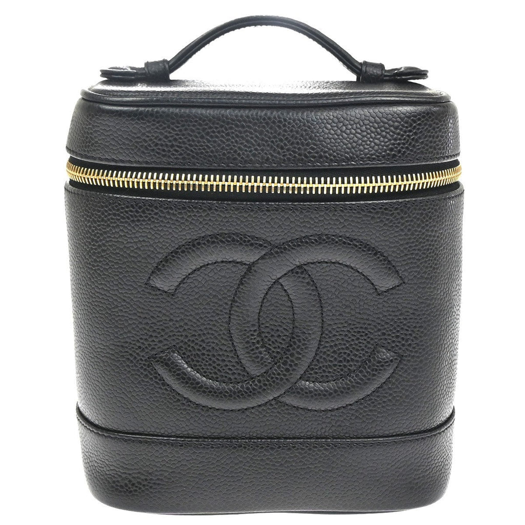 Chanel Vintage Timeless Cosmetic Case Caviar Black Leather Handbag (Pre-Owned)