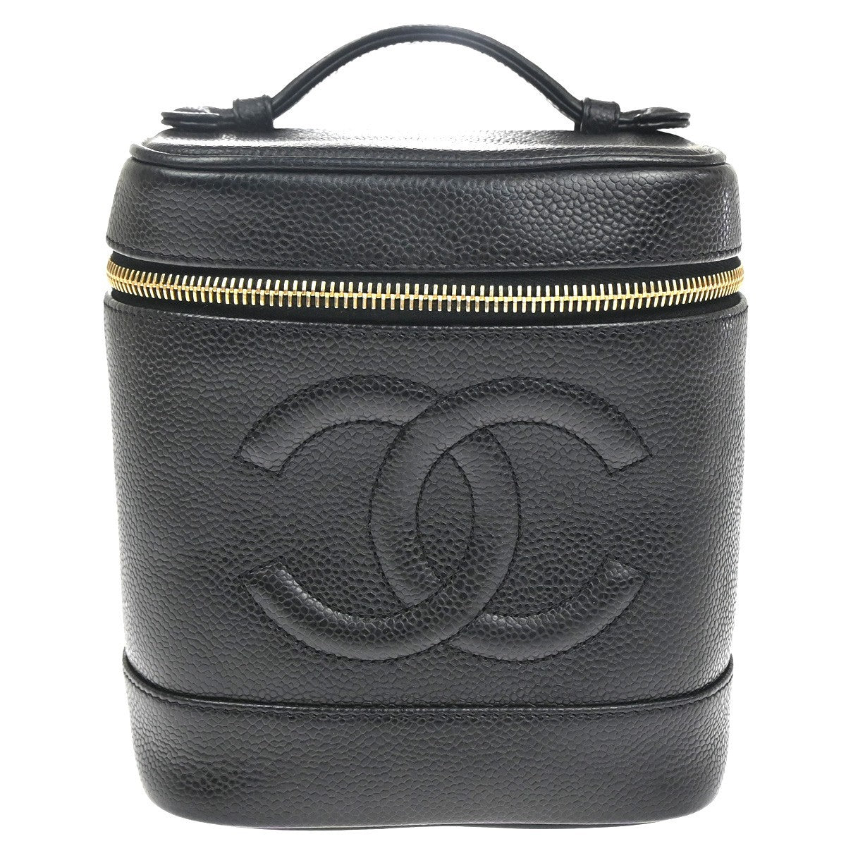 Chanel Vintage Timeless Cosmetic Case Caviar Black Leather Handbag (Pre-Owned)