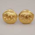 Chanel Vintage Cc Round Clip-On Earrings Metal Gold Gold_Plated Earrings Jewelry (Pre-Owned)