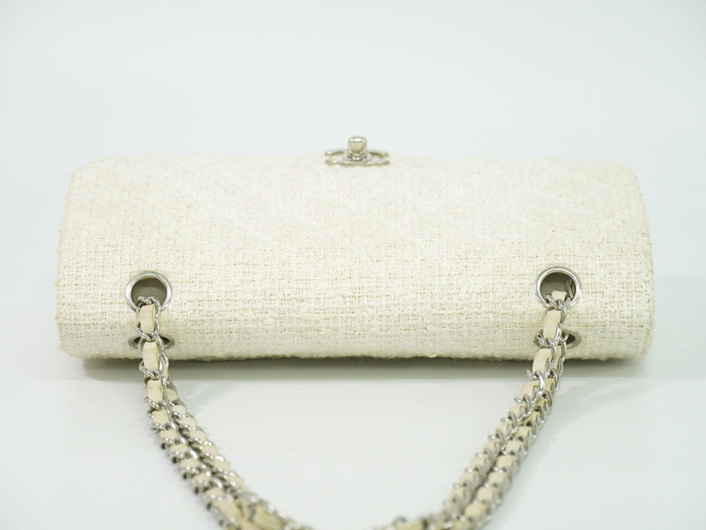 Chanel Timeless - Classic Double Flap Bag Quilted Tweed White Tweed Handbag (Pre-Owned)