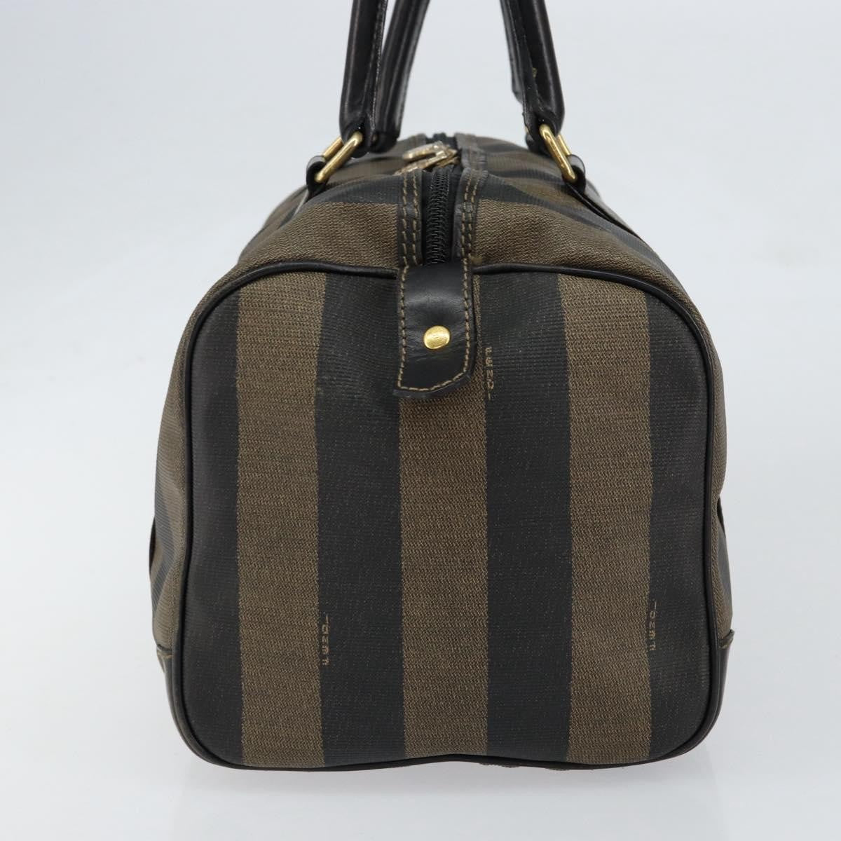Fendi Vintage Pequin Boston Bag Coated Canvas Brown Canvas Handbag (Pre-Owned)