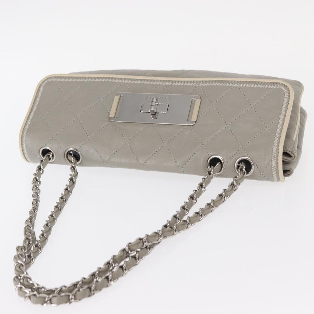 Chanel Mademoiselle Lock Flap Bag Quilted Lambskin Gray Leather Shoulder Bag Bag (Pre-Owned)