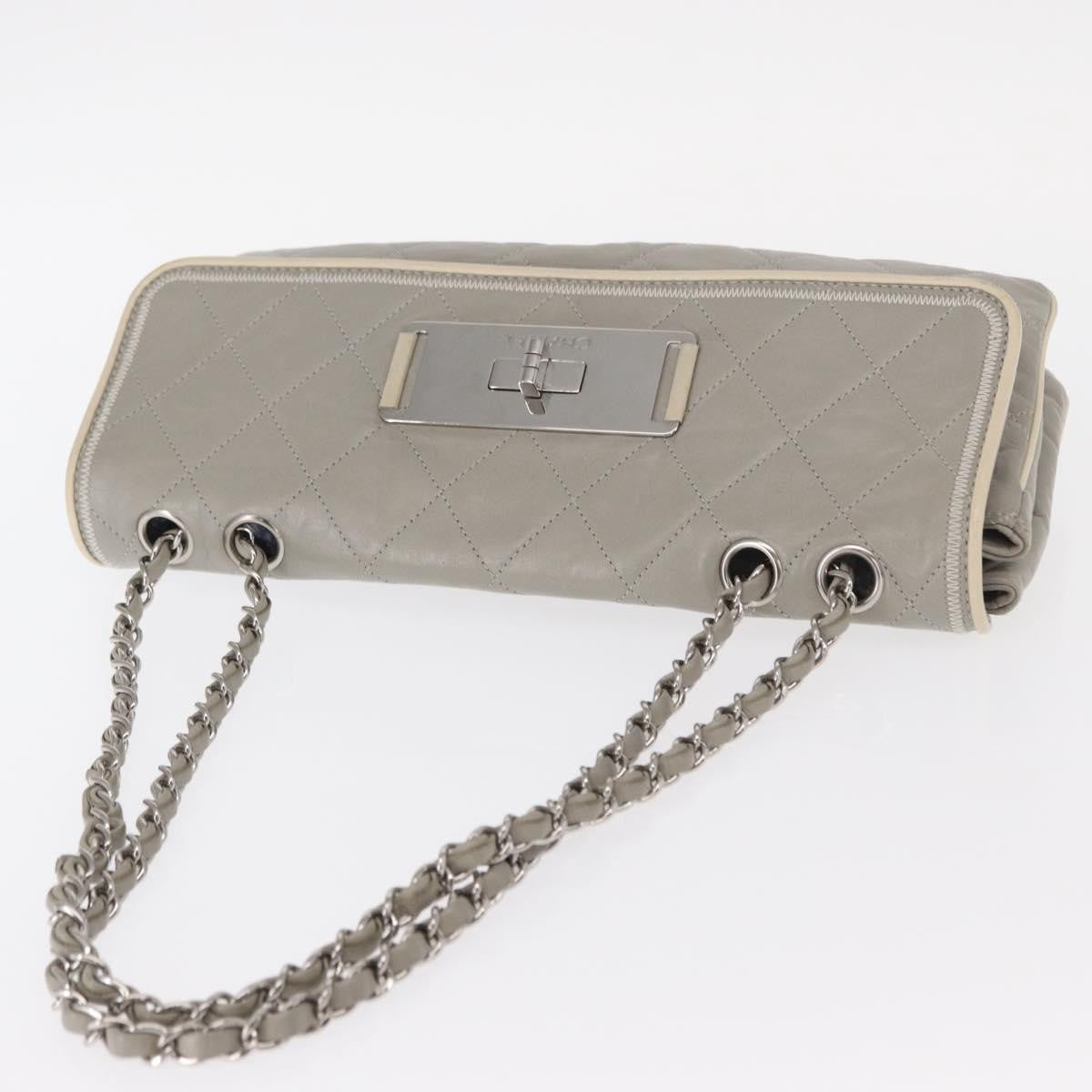 Chanel Mademoiselle Lock Flap Bag Quilted Lambskin Gray Leather Shoulder Bag Bag (Pre-Owned)