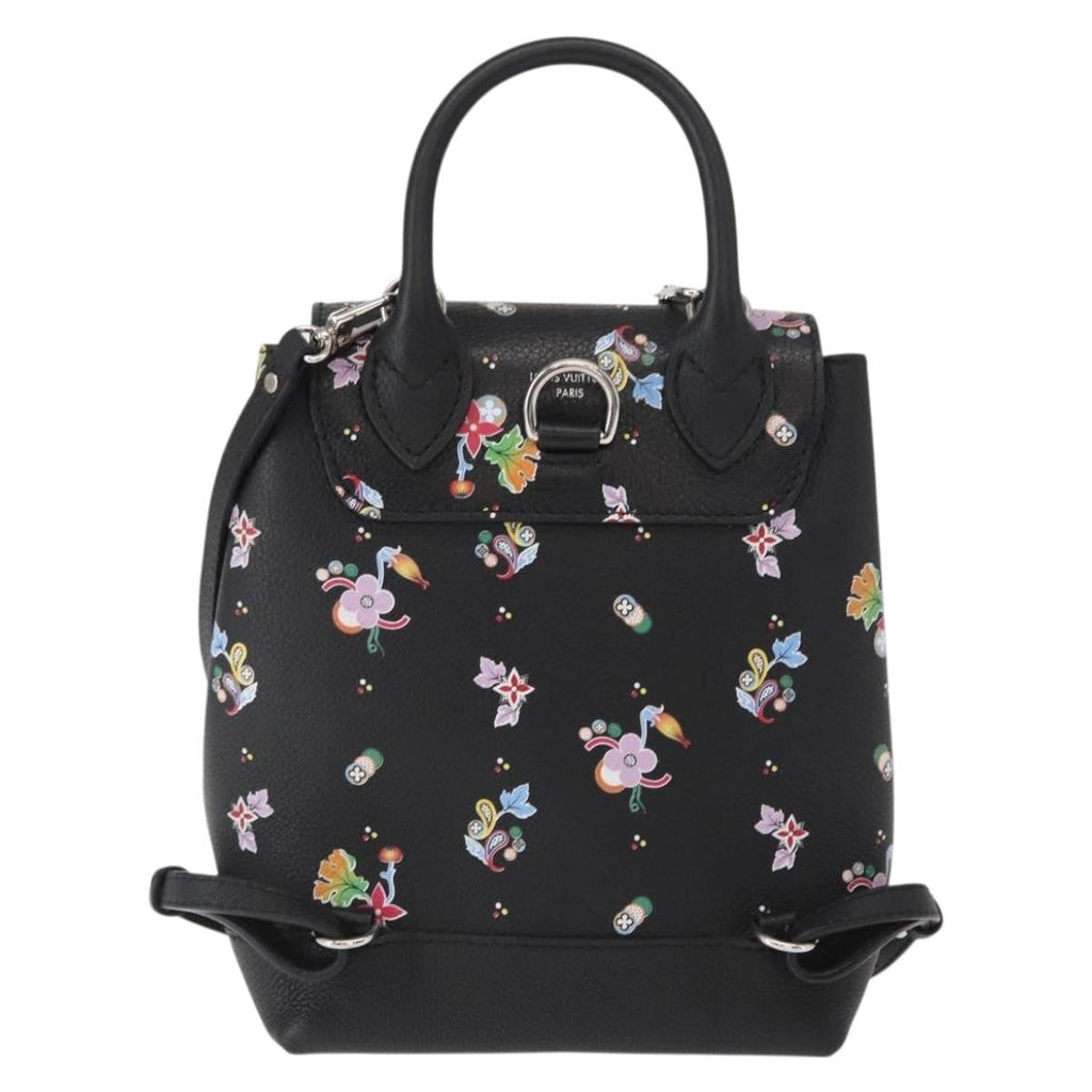 Louis Vuitton Lockme Backpack Floral Printed Leather Black Leather Backpack Bag (Pre-Owned)