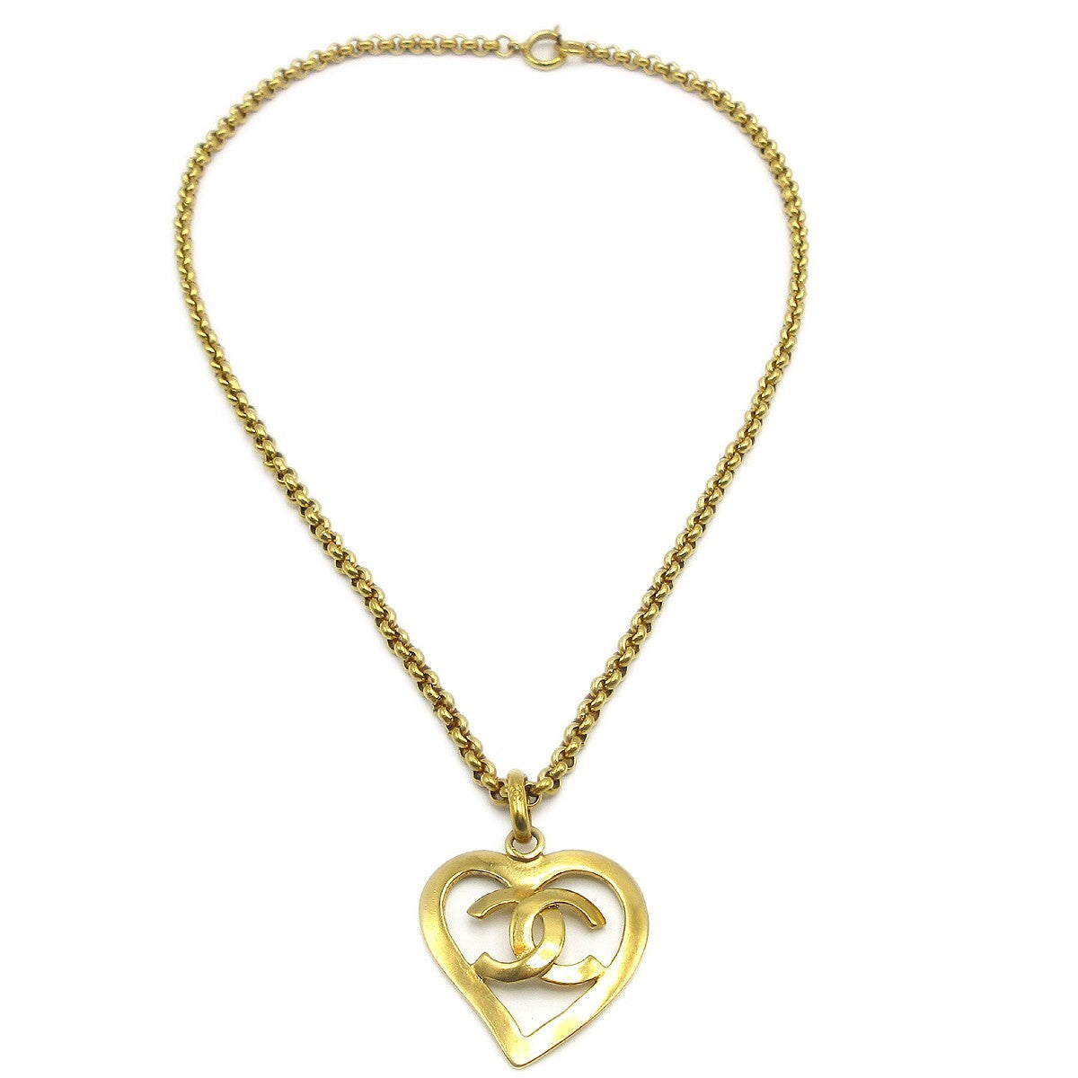 Chanel Cc Heart Pendant Necklace Metal Gold Gold_Plated Necklace Jewelry (Pre-Owned)