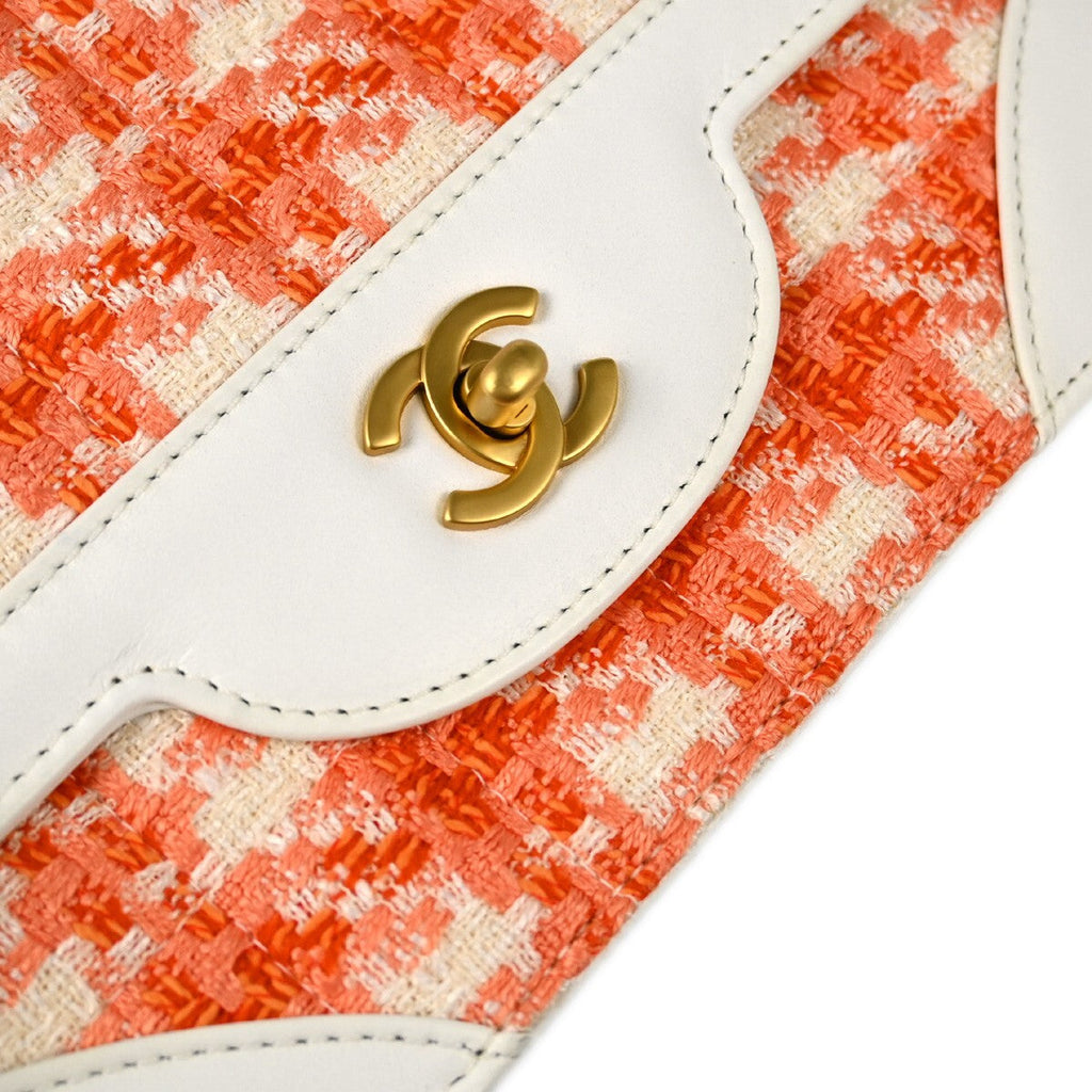 Chanel Vintage Chocolate Bar Cc Flap Bag Quilted Tweed Orange Tweed Clutche & Pouche Bag (Pre-Owned)