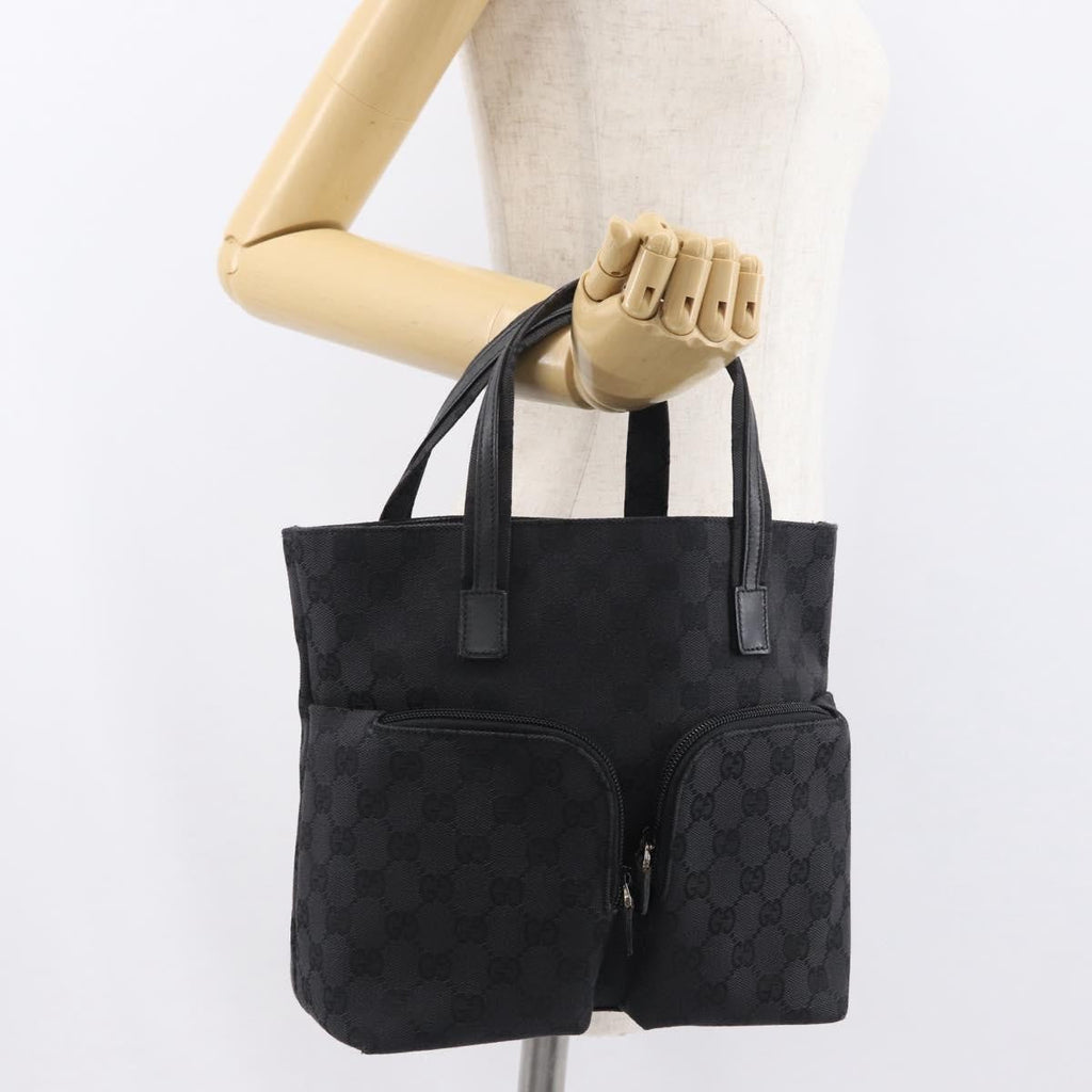 Gucci Double Pocket Tote Gg Canvas Black Canvas Handbag (Pre-Owned)