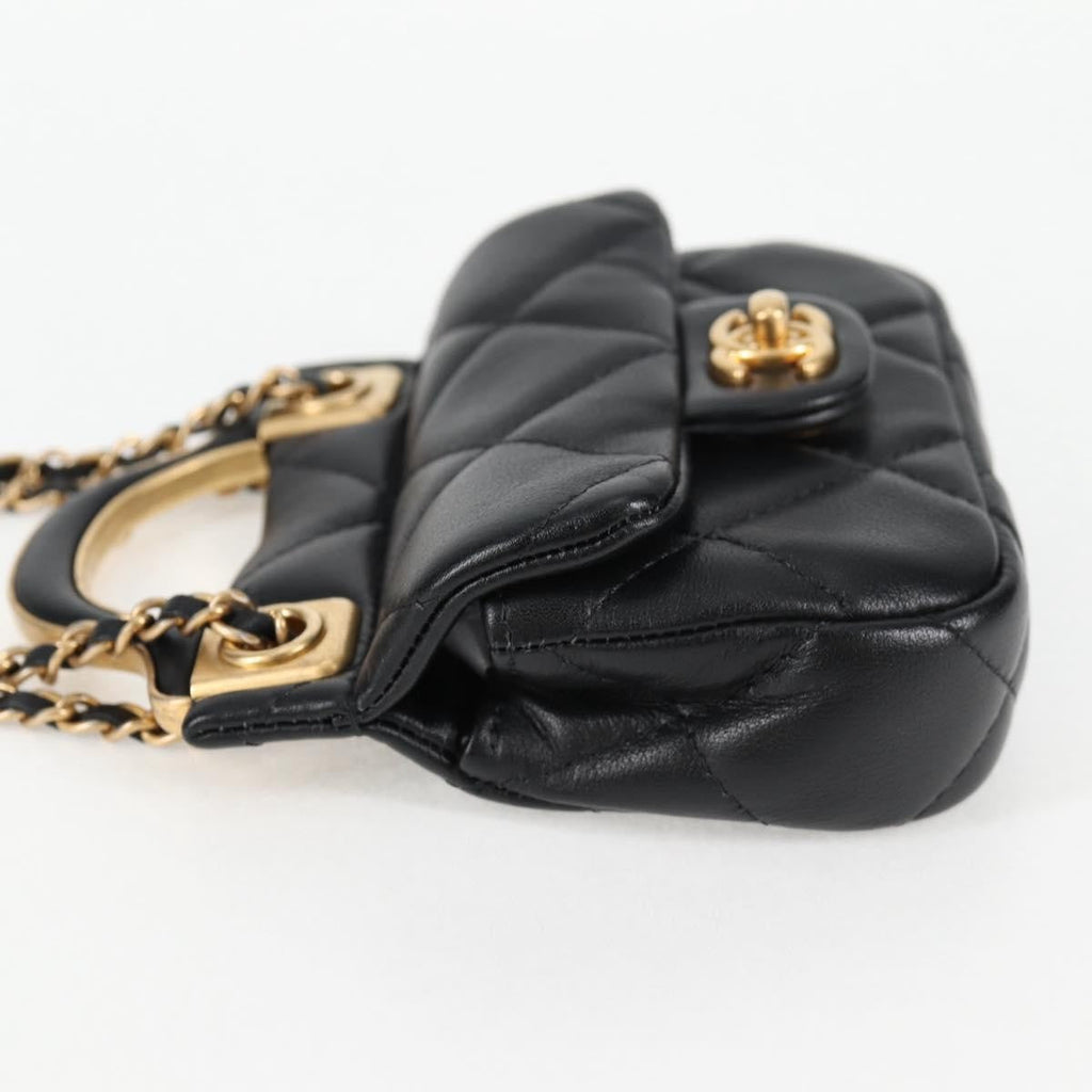 Chanel Lady Handle Flap Card Holder On Chain Quilted Calfskin Black Leather Bag (Pre-Owned)