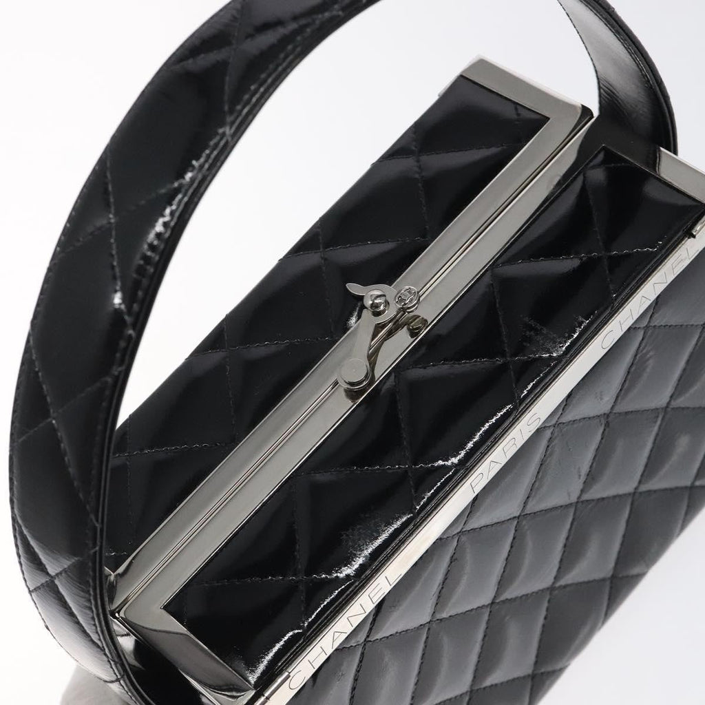 Chanel Vintage Metal Box Bag Quilted Patent Black Patent_Leather Handbag (Pre-Owned)
