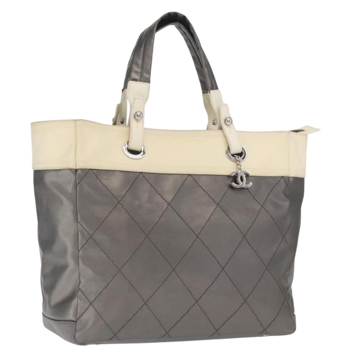Chanel Biarritz Tote Nylon Silver Nylon Tote Bag Bag (Pre-Owned)