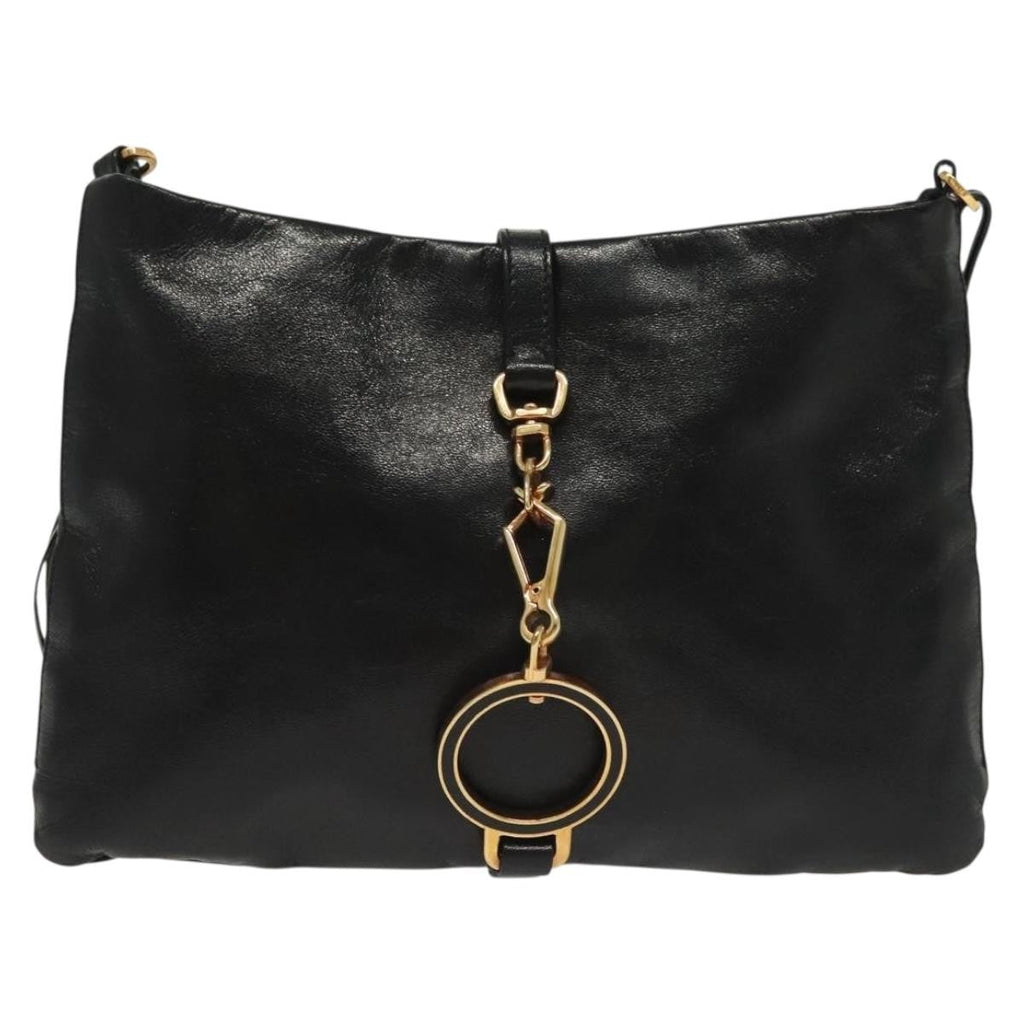 Prada Bow Shoulder Bag Vernice Saffiano Leather Black Leather Bag (Pre-Owned)