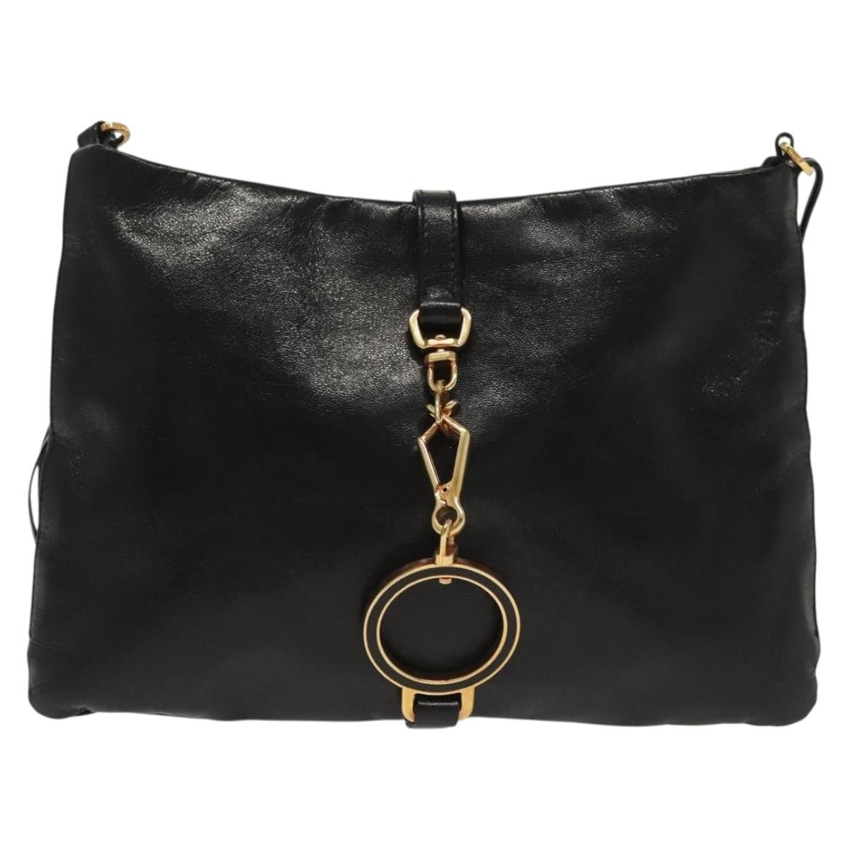 Prada Bow Shoulder Bag Vernice Saffiano Leather Black Leather Bag (Pre-Owned)