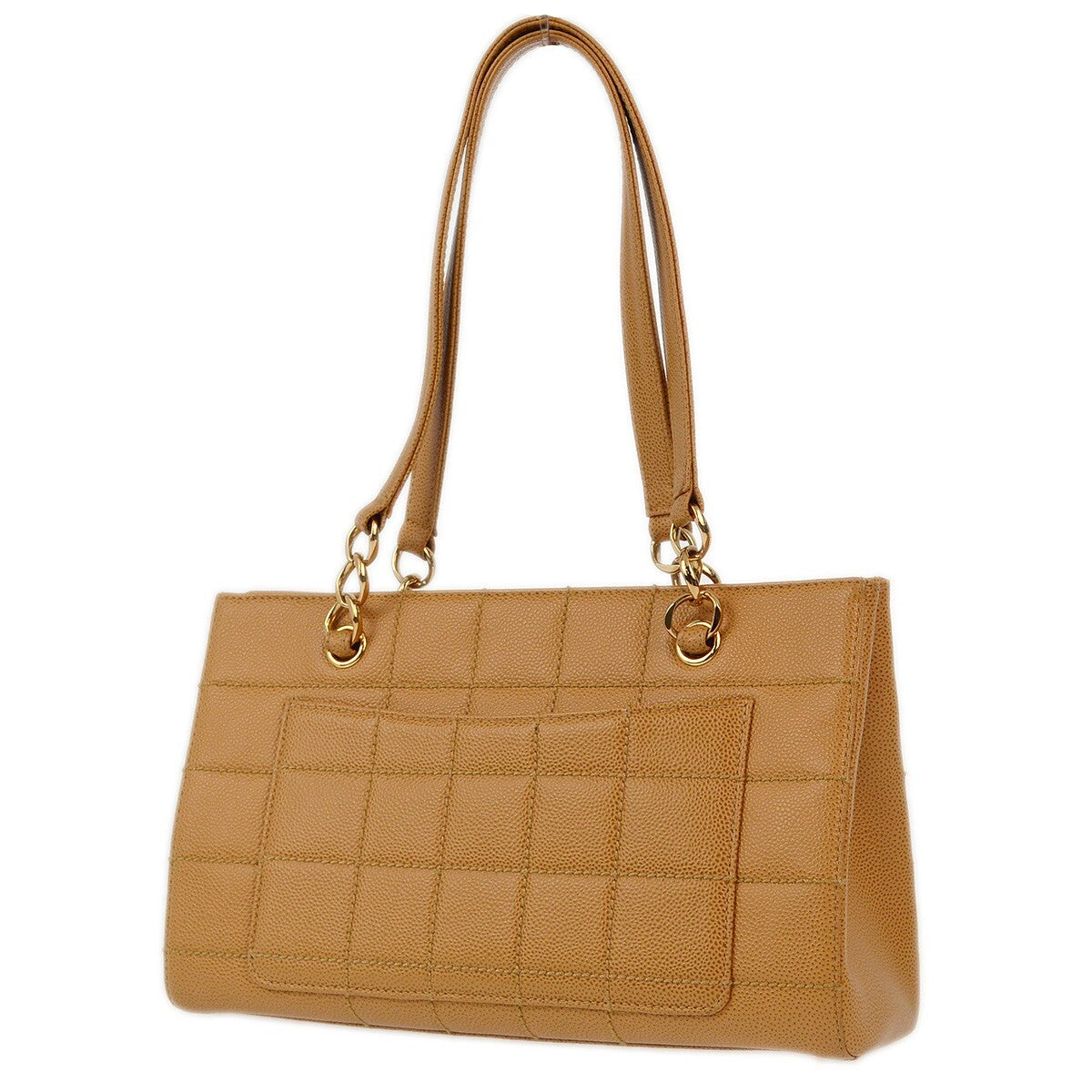 Chanel Vintage Chocolate Bar Zip Around Tote Quilted Calfskin Beige Leather Tote Bag Bag (Pre-Owned)
