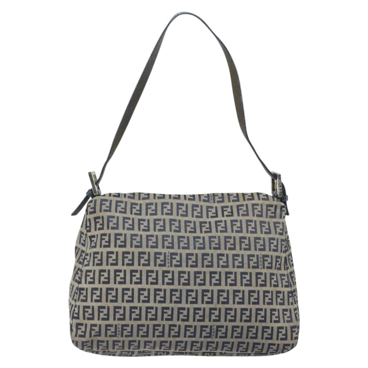 Fendi Mamma Baguette Zucchino Canvas Navy Canvas Shoulder Bag Bag (Pre-Owned)
