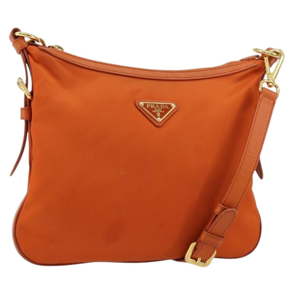 Prada Flat Messenger Tessuto With Leather Orange Nylon Shoulder Bag Bag (Pre-Owned)