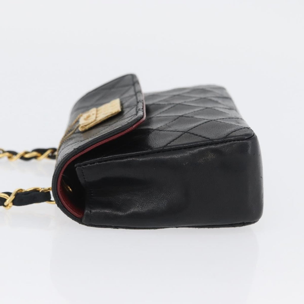 Chanel Vintage Square Cc Flap Bag Quilted Lambskin Black Leather Shoulder Bag Bag (Pre-Owned)