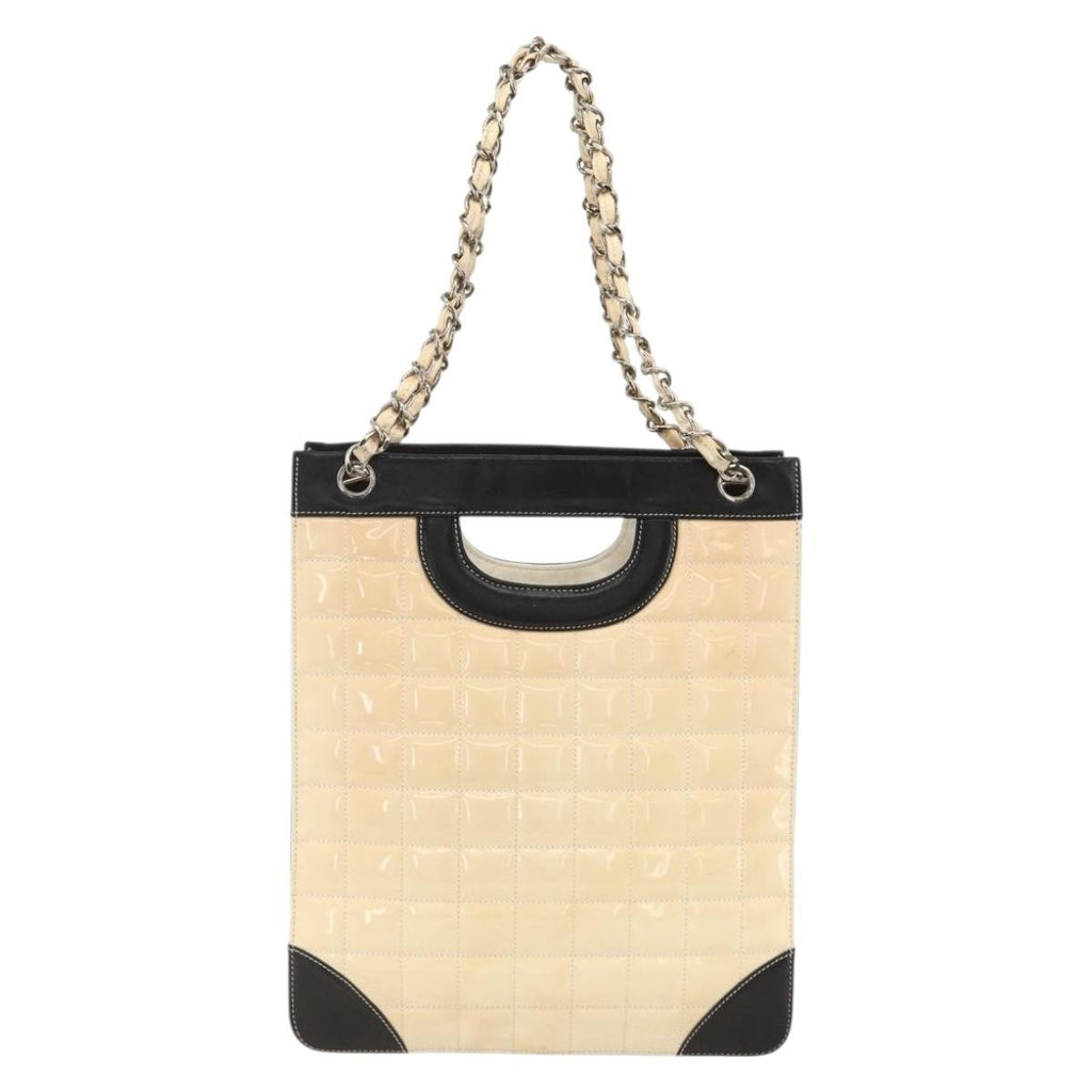 Chanel Chocolate Bar Shopping Tote Quilted Patent Beige Patent_Leather Shoulder Bag Bag (Pre-Owned)