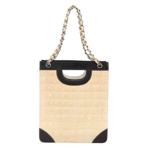 Chanel Chocolate Bar Shopping Tote Quilted Patent Beige Patent_Leather Shoulder Bag Bag (Pre-Owned)