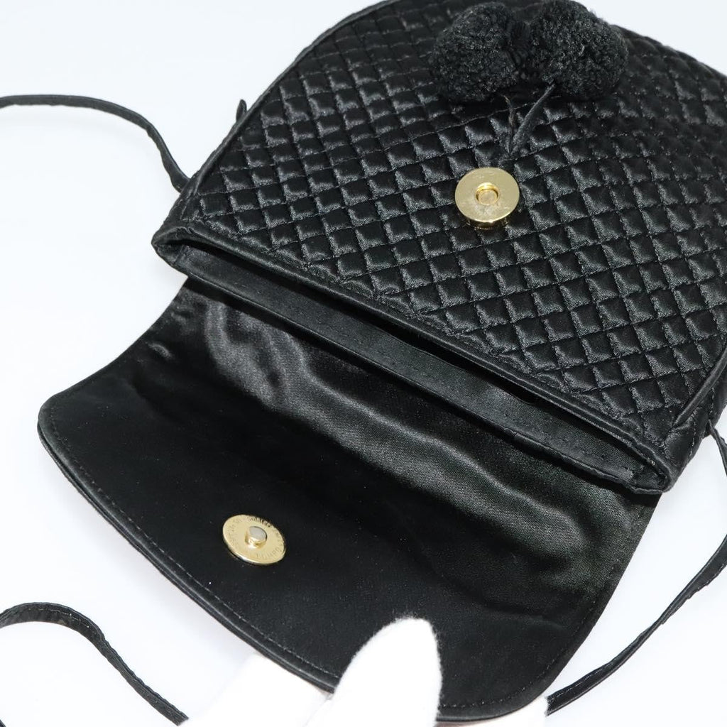Bottega Veneta Intrecciato Clutch Bag Calfskin Black Satin Shoulder Bag Bag (Pre-Owned)