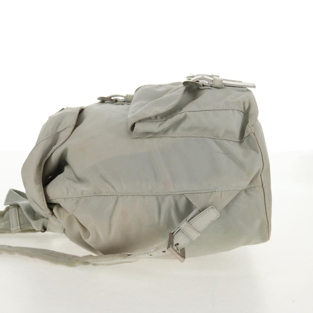 Prada Double Pocket Backpack Chain Shoulder Bag Re-Nylon Gray Nylon Backpack Bag (Pre-Owned)