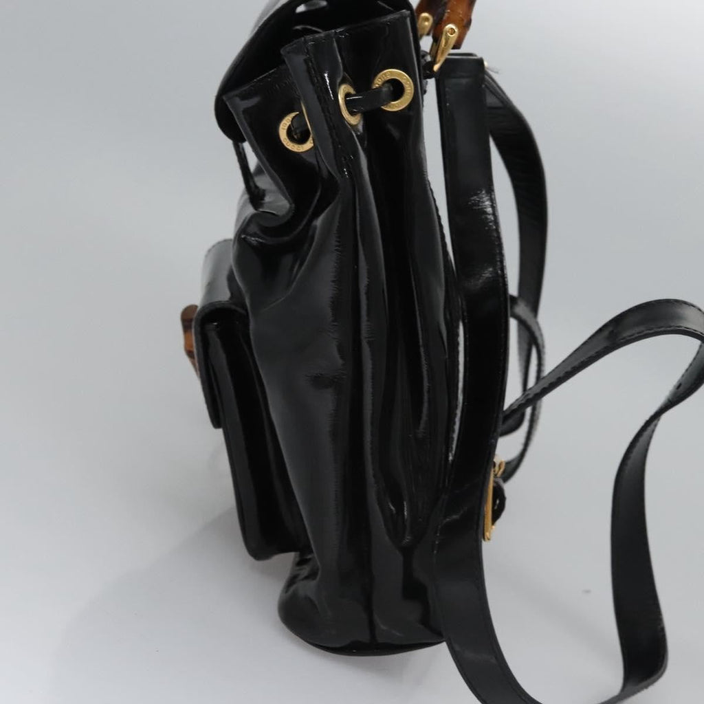Gucci Vintage Bamboo Backpack Patent Black Patent_Leather Backpack Bag (Pre-Owned)