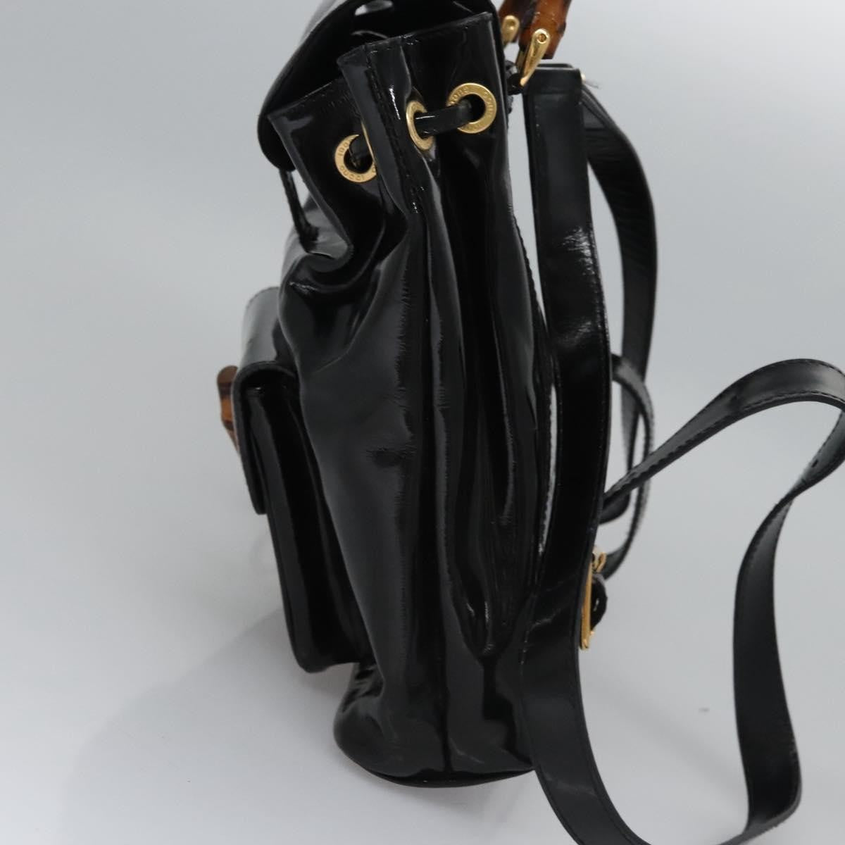 Gucci Vintage Bamboo Backpack Patent Black Patent_Leather Backpack Bag (Pre-Owned)