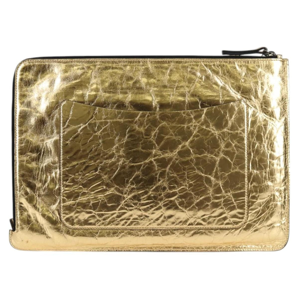 Chanel Feminine Pouch Crinkled Leather Gold Leather Clutche & Pouche Bag (Pre-Owned)