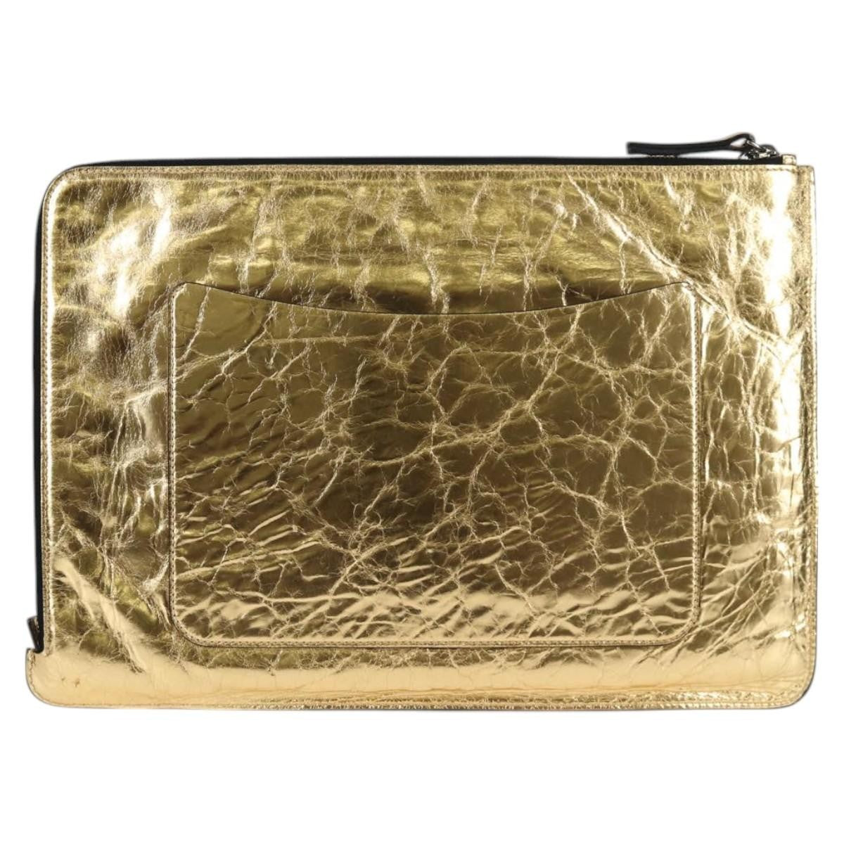 Chanel Feminine Pouch Crinkled Leather Gold Leather Clutche & Pouche Bag (Pre-Owned)