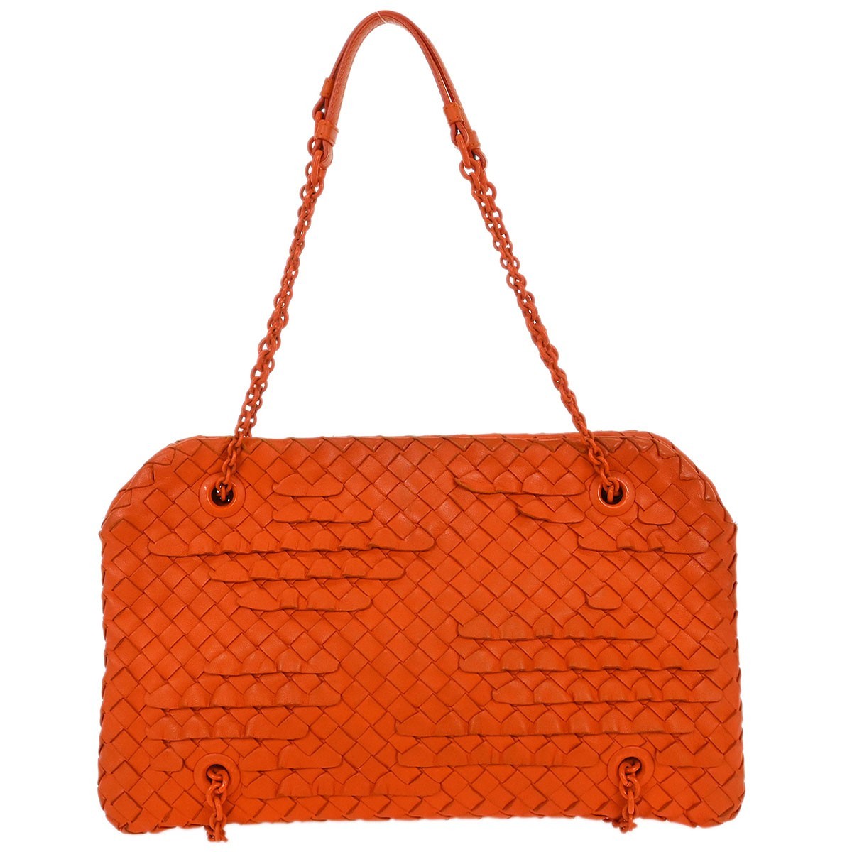 Bottega Veneta Intrecciato Shoulder Bag Leather Orange Leather Shoulder Bag Bag (Pre-Owned)