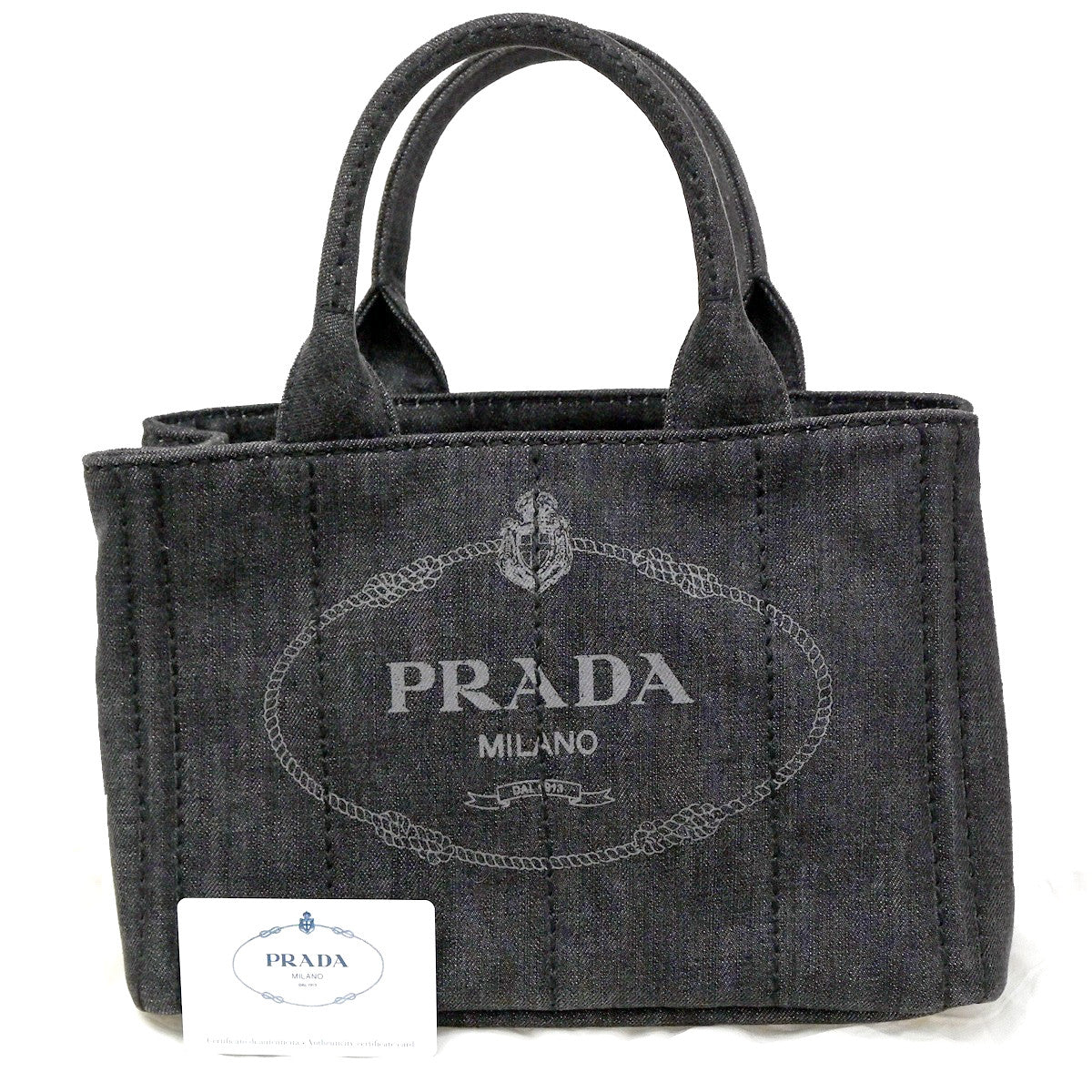 Prada Canapa Convertible Tote Denim Black Denim_Jeans Tote Bag Bag (Pre-Owned)