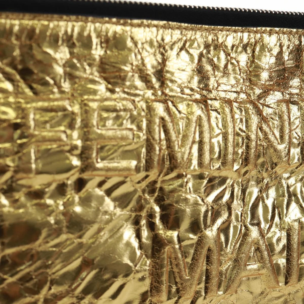 Chanel Feminine Pouch Crinkled Leather Gold Leather Clutche & Pouche Bag (Pre-Owned)