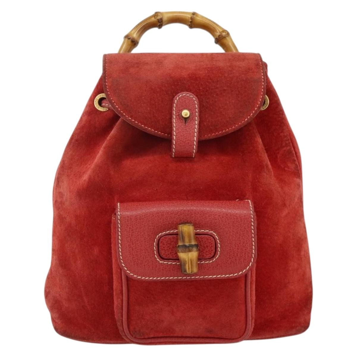 Gucci Gucci Bamboo Backpack Daim Red Suede Backpack Bag (Pre-Owned)