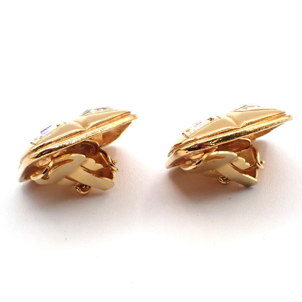 Chanel Vintage Cc Diamond Shape Clips-On Earrings Gold-Plated Gold Gold_Plated Earrings Jewelry (Pre-Owned)