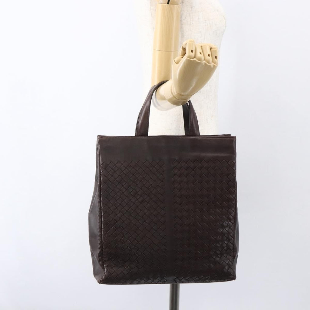 Bottega Veneta Intrecciato Handbag Leather Brown Leather Handbag (Pre-Owned)
