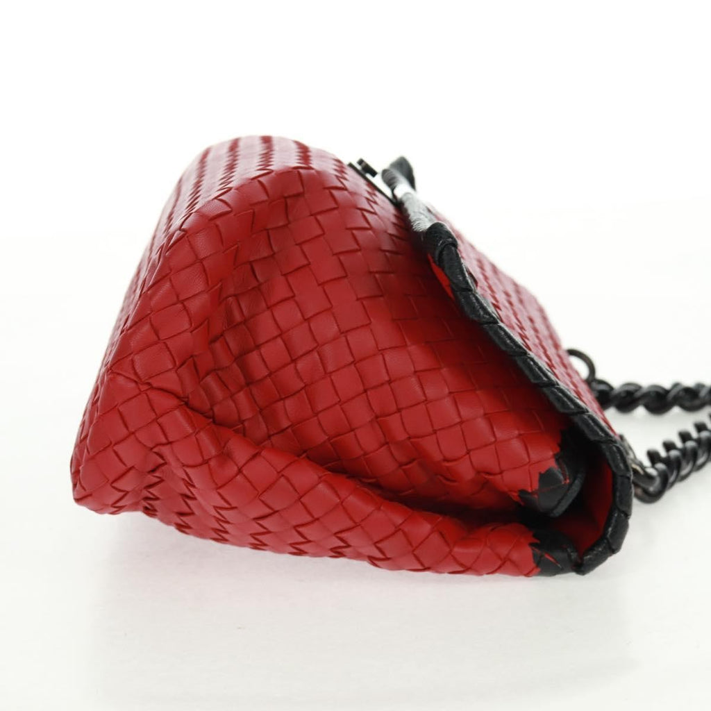 Bottega Veneta Glass Shoulder Bag Intrecciato Nappa With Snakeskin Red Leather Shoulder Bag Bag (Pre-Owned)