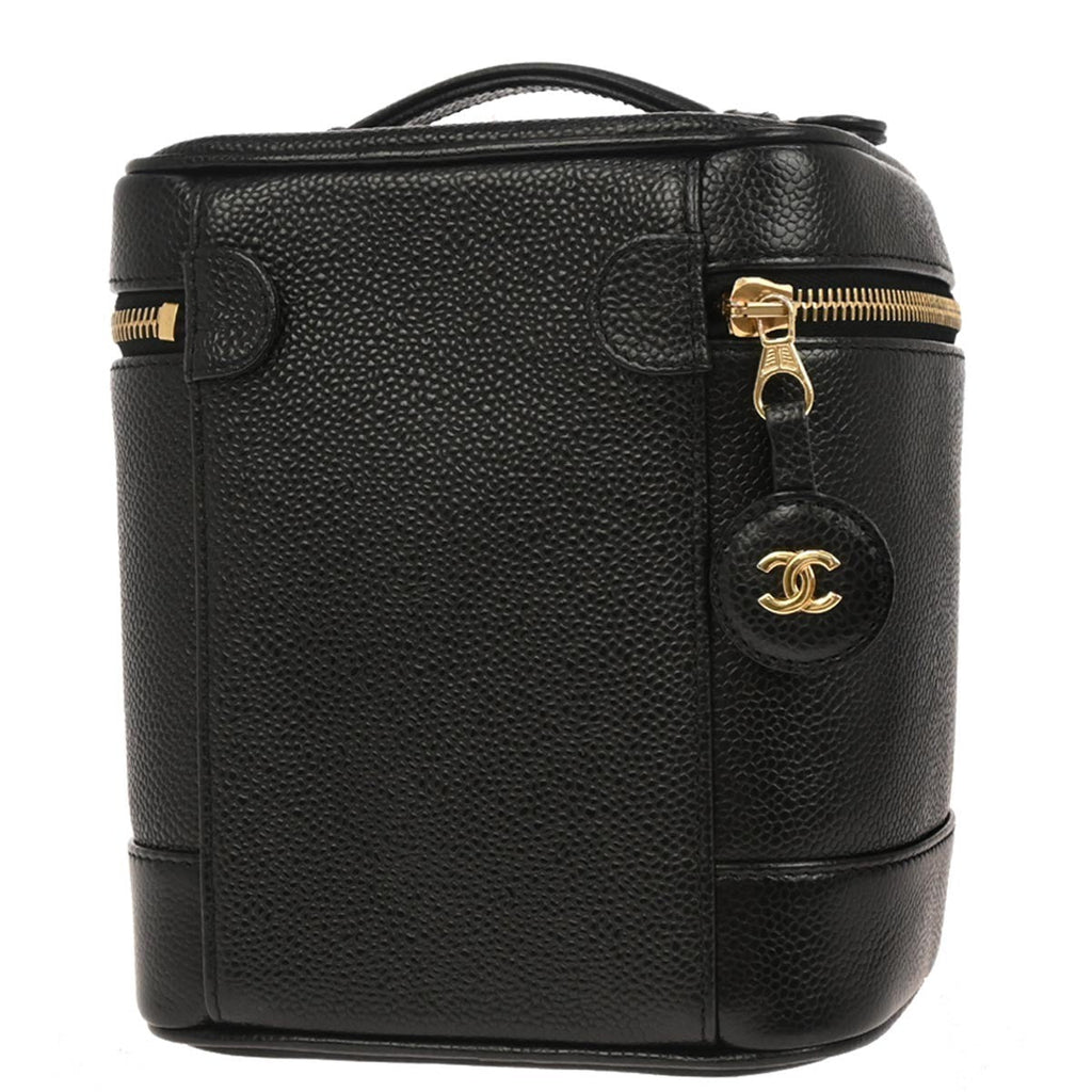 Chanel Vintage Timeless Cosmetic Case Caviar Black Leather Handbag (Pre-Owned)