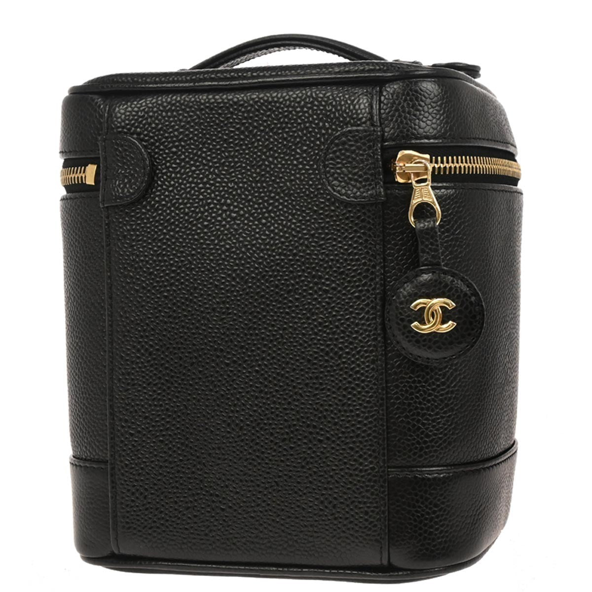 Chanel Vintage Timeless Cosmetic Case Caviar Black Leather Handbag (Pre-Owned)