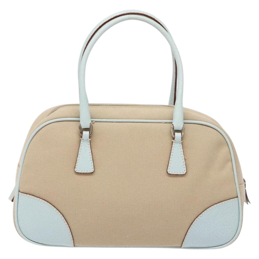 Prada Bauletto Bag Canvas With Leather Beige Canvas Bag (Pre-Owned)